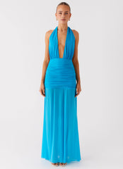 Dilemma Halter Maxi Dress - Turquoise Blue
