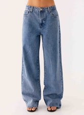 Keanna Low Rise Denim Jeans - Blue Denim