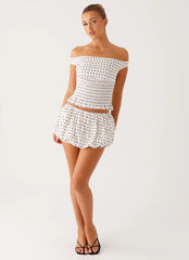 Heather Off Shoulder Top - White Black Polka Dot