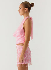 Hollie Sequin Cowl Top - Pink